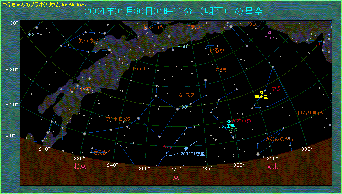 明け方のリニア彗星　（４月３０日の例）