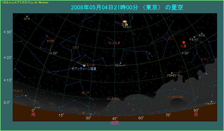 ボアッティーニ彗星の見える位置　５月４日２１時