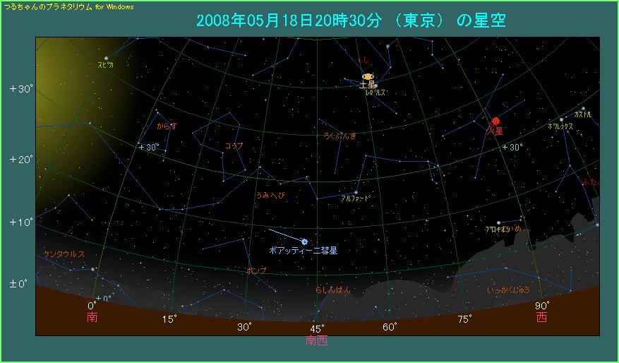 ボアッティーニ彗星の見える位置　５月１８日２０時３０分