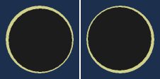 甲府と館山で見た金環日食。細いリングの向きが逆になっている